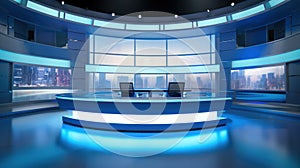 Professional broadcast tv studio studio. News room interior