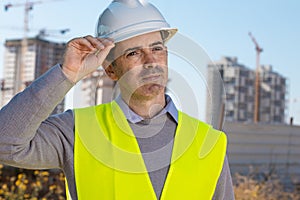 Professional builder wearing a helmet