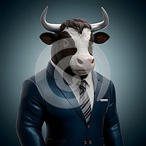 Professional bull in business suit, embodiment of financial prowess photo