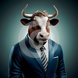 Professional bull in business suit, embodiment of financial prowess photo