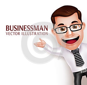 Professional Business Man Character Waving Hand for Presentation