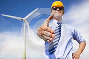 Professional business man cooperate to do wind power fuel