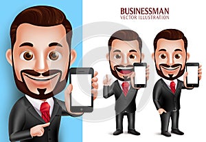 Professional Business Man Vector Character Holding Mobile Phone