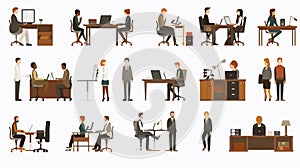 Professional Business Workers at Office Work Set