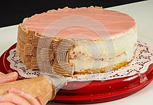 Professionalmente torta panettiere tubatura cioccolato crema sul torta 