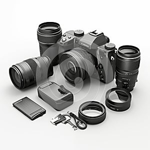 Professional Camera Equipment With Multiple Lenses