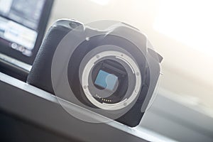 Professional camera: Reflex camera with open sensor photo