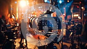 Professional camera setup in a vibrant studio environment