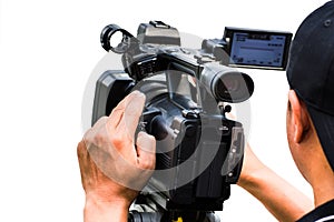 Professional cameraman with Camcorder covering on event