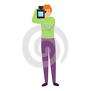 Professional cameraman icon, cartoon style