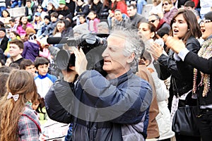 Professional cameraman records