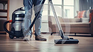Professional carpet cleaning with a vacuum cleaner. close-up.ai generative