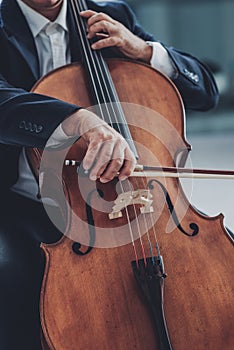 Professional cellist performing