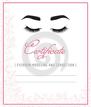 Professional certificate modeling and correction of eyebrows. Diploma eyelash extensions