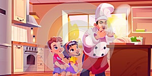 Professional chef cook food for kids in kitchen