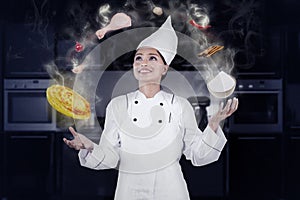 Professional chef cooking with magic