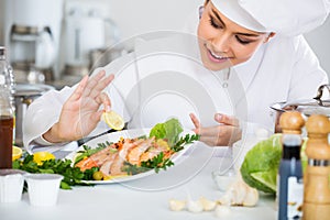 Professional chef decorating baked rainbow