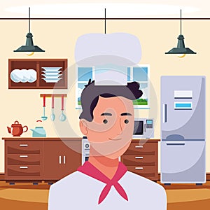 Professional chef man smiling profile cartoon