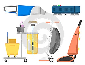 Professional cleaning equipment isolated vector home cleanup vacuum housekeeping service cleaning equipment housework