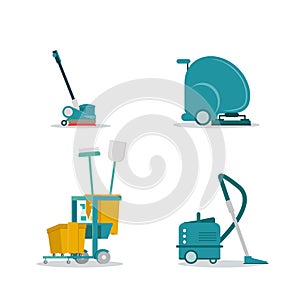 Professional cleaning service tolls equipment flat photo