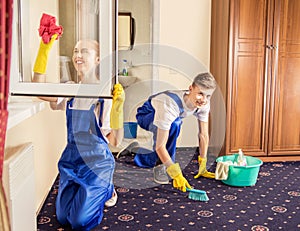 Professional cleaning servise carpet and windows in room