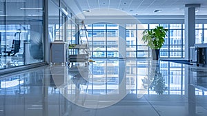 Professional cleaning team working in a modern office space