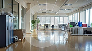 Professional cleaning team working together in a modern office