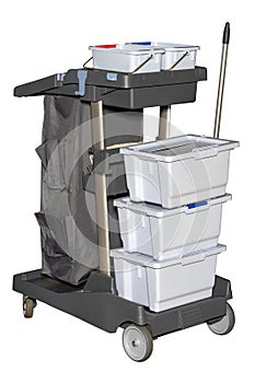 The cleaning trolley is made of durable plastic combined with aluminum photo