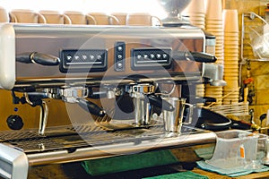 Professional coffee machine in coffeeshop.