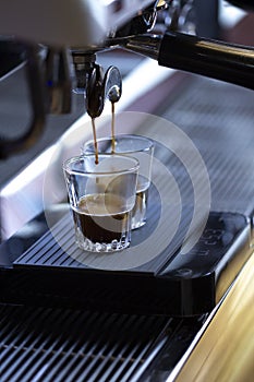 Professional coffee machine makes espresso