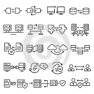 Network Data Integration and Cloud Computing Security Line Icon Set Vector