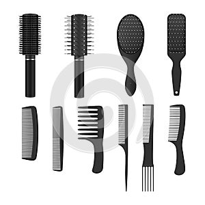 Professional combs for hair care set realistic vector illustration. Hairbrushes for hairstyle