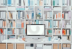 Professional contemporary workspace with computer