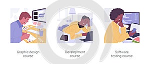 Professional IT courses isolated cartoon vector illustrations set.
