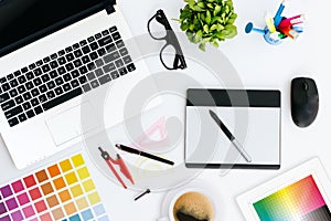 Professional creative graphic designer desk