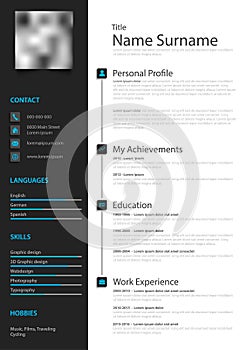 Professional creative personal resume cv in black white design