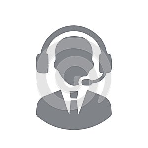 Professional customer support agent icon with headset and tie representing helpdesk communication