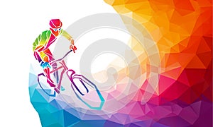Professional cyclist involved in a bike race. Polygonal low poly
