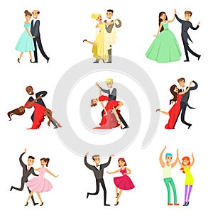 Professional Dancer Couple Dancing Tango, Waltz And Other Dances On Dancing Contest Dancefloor Collection