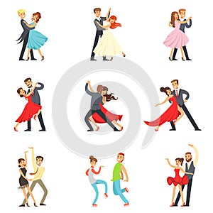 Professional Dancer Couple Dancing Tango, Waltz And Other Dances On Dancing Contest Dancefloor Set