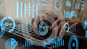 Professional Data Analysis with Digital Charts and Graphs Displayed on a Screen, Focusing on Business Performance