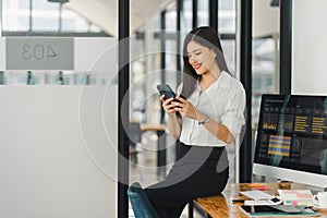 Professional data analyst using data visualizations dashboard on computer monitor for data business analysis and Data