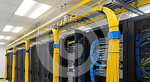 Data Center with Server Racks and Structured Cabling