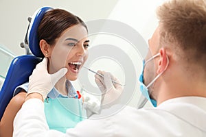 Professional dentist working with patient