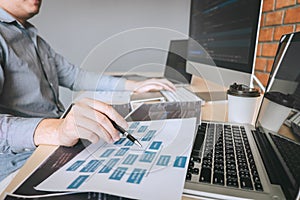 Professional Developer programmer working a software website design and coding technology, writing codes and database in company