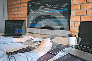 Professional Developer programmer working a software website design and coding technology, writing codes and database in company