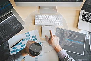 Professional Developer programmer working a software website design and coding technology, writing codes and database in company