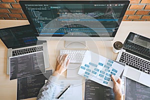 Professional Developer programmer working a software website design and coding technology, writing codes and database in company