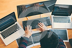 Professional Development programmer working in programming website a software and coding technology, writing codes and data code,