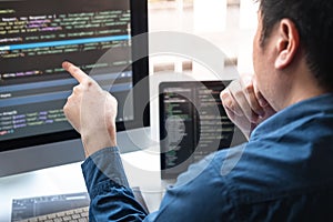 Professional Development programmer working in programming website a software and coding technology, writing codes and data code,